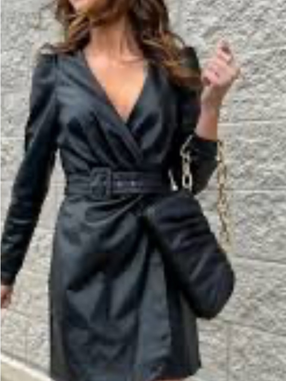 Zara Black Faux Leather Wrapped Belted Jacket